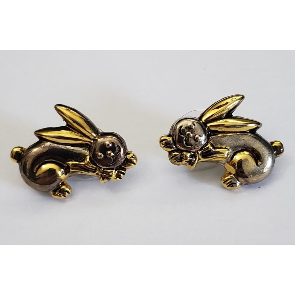 Bunny Pierced Earrings Besi Gold Tone 3/4 in Vintage